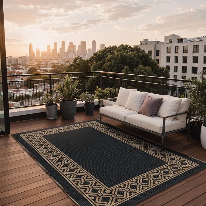 GENIMO Outdoor Rug, Waterproof Plastic Rugs for Patio, 6'x9' Blcak Brown | Outside Larger Modern Carpet Mat for Porch Decor, Deck, Balcony, Camping, RV, Backyard, Picnic, Beach, Reversible - Image 3