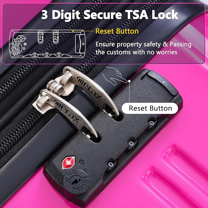 Merax Suitcase Set, Hardshell Luggage Sets 3 Piece with Spinner Wheels | Expandable Gradient Color Suitcase with TSA Lock Lightweight 20" 24" 28", Purple and Pink - Image 5
