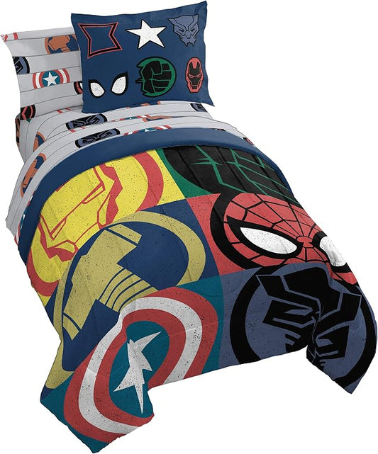 Marvel Avengers Full Size Comforter Set 7 Piece Kids Bedding, Multi | Captain America, Bed in a Bag, Comforter Sheets Shams Pillowcases, Soft Microfiber, Machine Washable, Boys Gift by JayFranco
