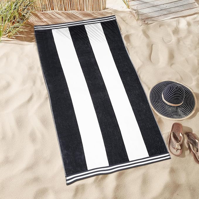 Superior Cotton Nautical Stripe Beach Towels, Colorful Towels for Adult, Kid, Pool, Swimming, Sand, Travel, Large Oversized, Absorbent, Fast Drying, Bath Basics, Cabana Collection, 1 Piece, Charcoal - Image 5