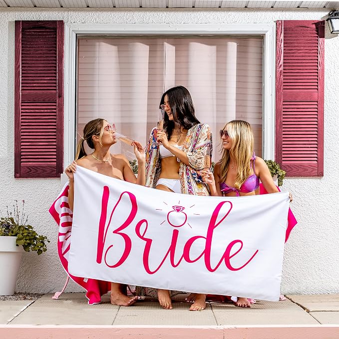 Ethisa 4 Pack Bride Squad Towel for Beach Bachelorette Party - Pink Design for Bridesmaids to Match Bride to Be - Team Bride Tribe Bachelorette Party Towels - 60"x30" - Image 5
