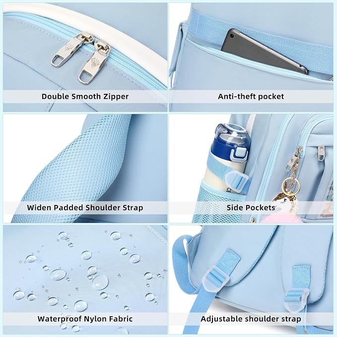 Laptop Backpacks 16 Inch School Bag College Backpack 3 PCS with Lunch Box Pencil Pouch Set Large Travel Daypack Kawaii Bookbags for Teens Girls Women Students (Blue) - Image 5