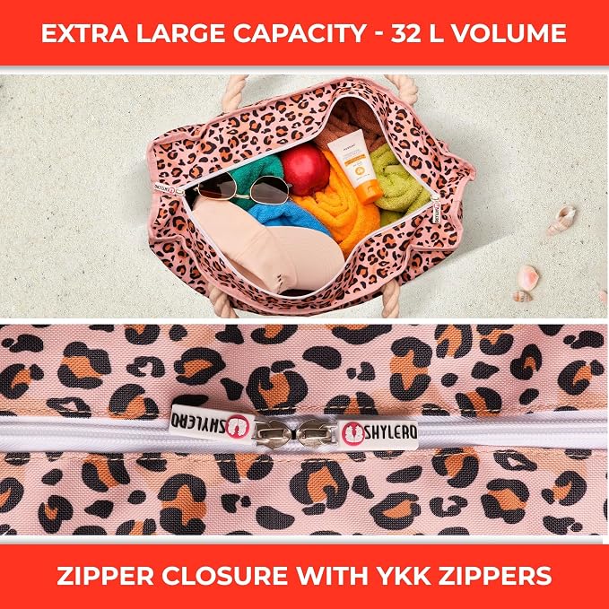 Beach Bag and Pool Bag Has Cooler Pocket, 7 Pockets Total, Zip Top. Family Size Waterproof Beach Tote - Image 6