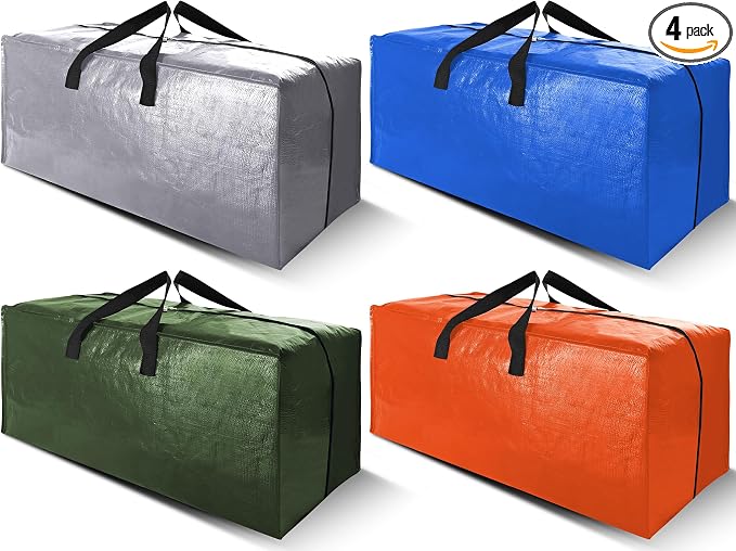 Cosy Family 4 Pack Heavy Duty Extra Large Moving Bags with Backpack Straps - Strong Handles & Zippers, Storage Totes For Space Saving, Fold Flat, Alternative to Moving Box (Set of 4, Multicolored) by Cosy+Family
