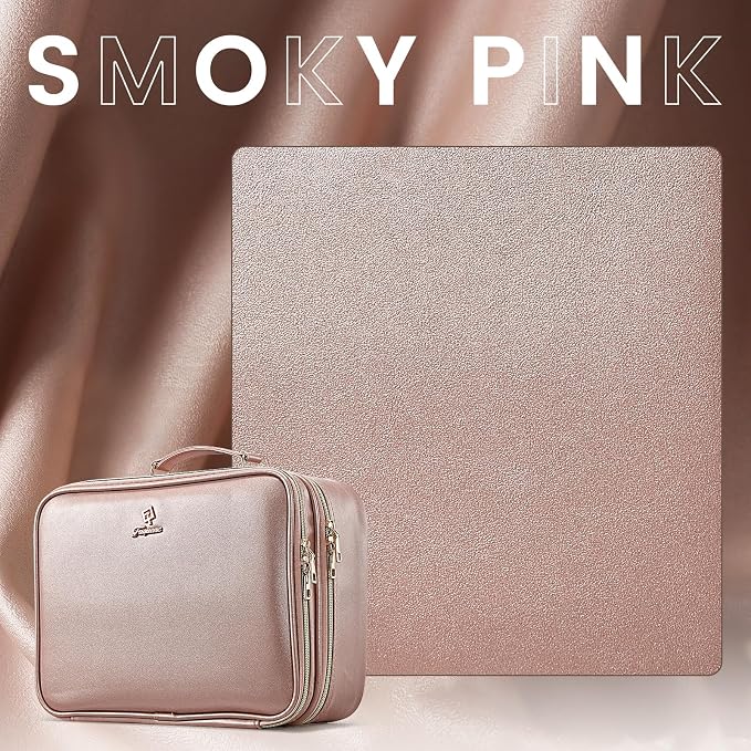 Faquenc Makeup Bag with LED Lighted Mirror 12.2 IN Cosmetic Train Case Double Layer Makeup Case Adjustable Brightness in 3 Colors Cosmetic Organizer Artist Storage with Brush Holder Vanity Smoky Pink - Image 9