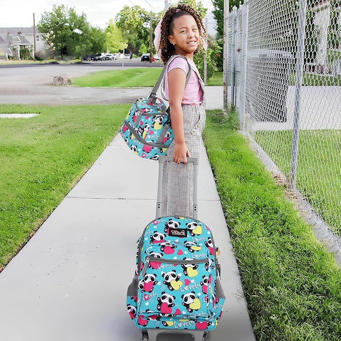 Tilami Rolling Backpack for Kids 18 Inch Double Handle Wheeled Bookbag for Boys & Girls for School & Travel,Panda - Image 2