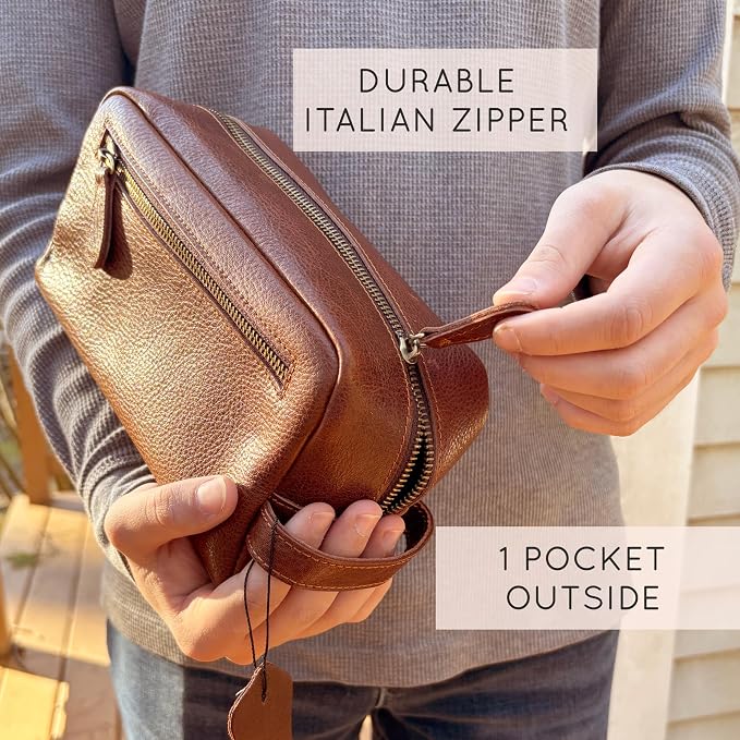 Danique Jewelry 100% Genuine Leather Personalized Toiletry Bag for Men • Mens Toiletry Travel Bag • Travel Essentials • Vacation Essentials Bathroom Travel Organizer • Groomsmen Gifts Shaving Bag - Image 3