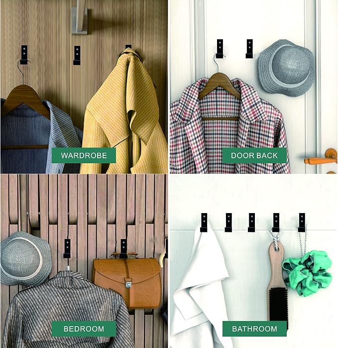 Wall Hooks for Hanging: Folding Coat Hooks 12PACK Heavy Duty Wall Mounted Hook Hangers for Hanging Key Coat Towel Hat Bag Backpack Headphone in Door Bathroom Closet(BlackPro) - Image 8