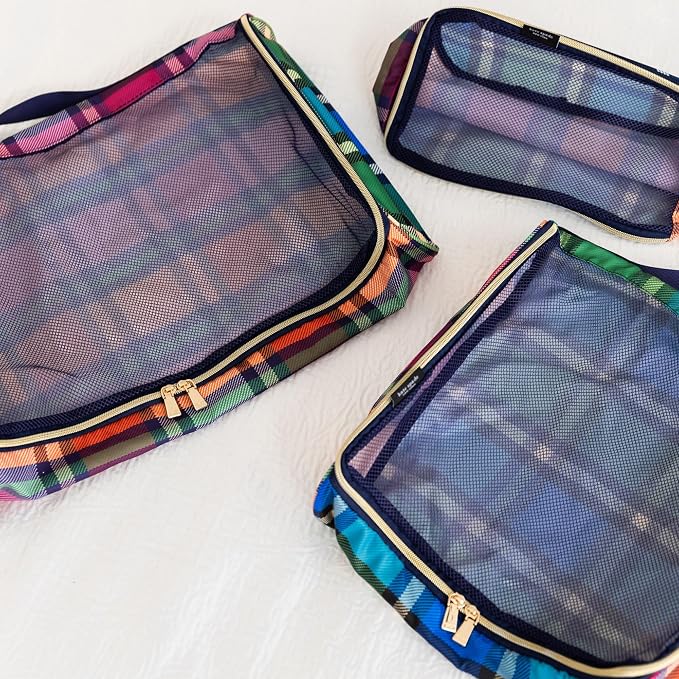 kate spade new york Packing Cube Set of 3, Grand Plaid Duo | Pack of Luggage Organizers in 3 Sizes with Mesh Windows, Zipper Closures, and Carry Handles for Travel - Image 6