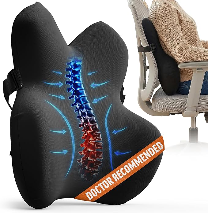 Everlasting Comfort Lumbar Support Pillow for Office Chair - Memory Foam Back Cushion for Car Seat - Promotes Better Posture, Back Pain Relief - Ideal Gaming and Desk Chairs Work and Home Essentials by EverlastingComfort