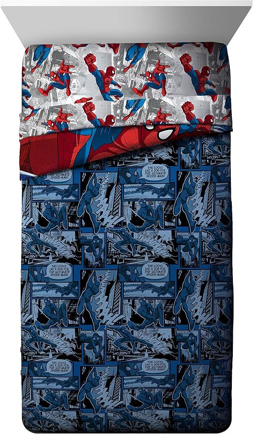 Marvel Spiderman Twin Comforter Set 4 Piece Kids Bedding for Boys, Multi | Bed in a Bag, Comforter Sheets Pillowcase, Official Product, Soft Microfiber, Machine Washable, Easy Care, Boys Gift - Image 2