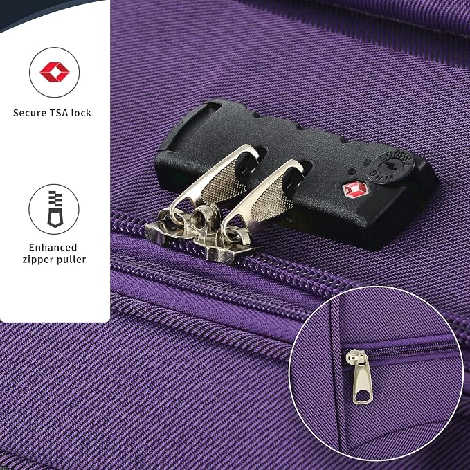 Merax Softside Luggage Set, Travel Suitcase Expandable Lightweight 3 Piece | Luggage Sets with Spinner Wheels 22" 26" 30" Suitcase with TSA Lock (Purple) - Image 5