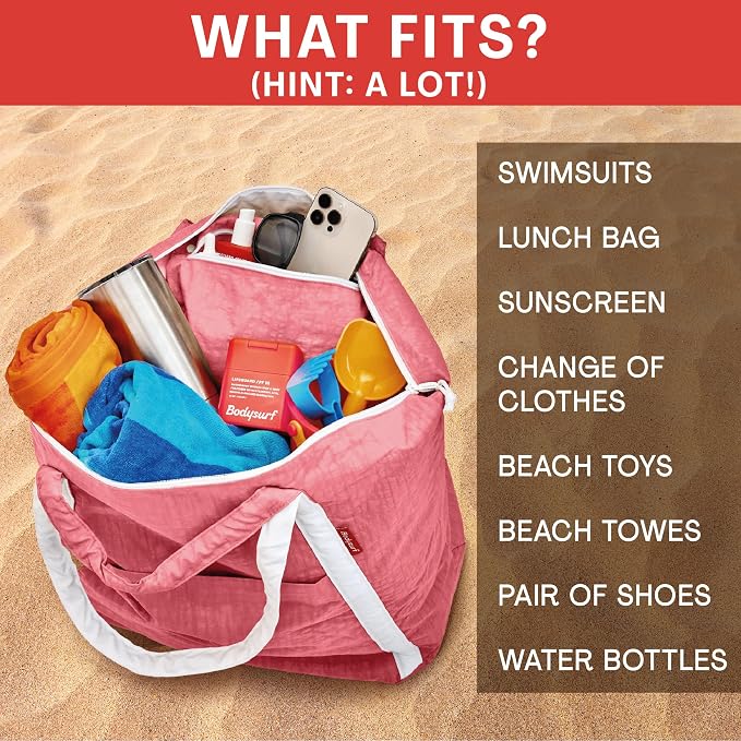 Bodysurf Beach Bag Waterproof Sandproof, Foldable Packable Travel Zip Tote - Image 4