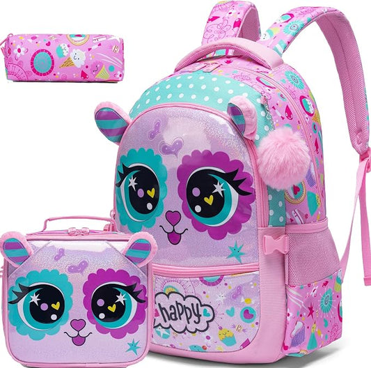 Cute Cat Backpacks for Girls - 2 in 1 Bookbag Set for Elementary & Preschool Students Ages 8-10 by MYHSBYO