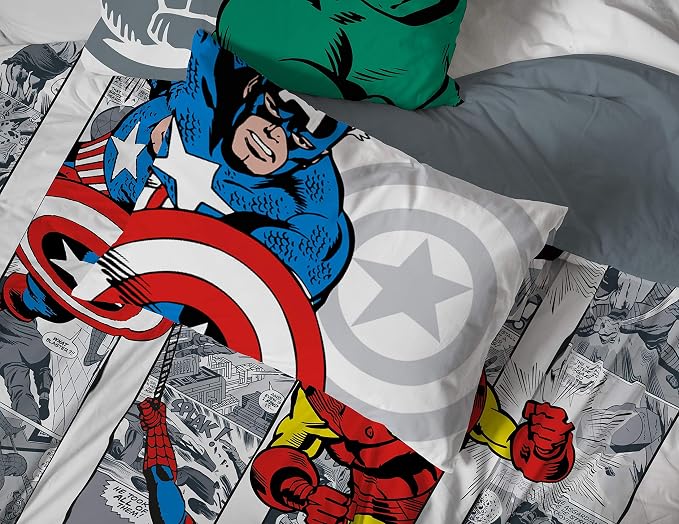 Marvel Comics Avengers Queen Comforter Set 7 Piece Soft Boys Bedding, Multi | Spiderman Hulk Captain America, Comforter Sheets Shams Pillowcases, Soft Microfiber, Machine Washable, Boys Gift - Image 4