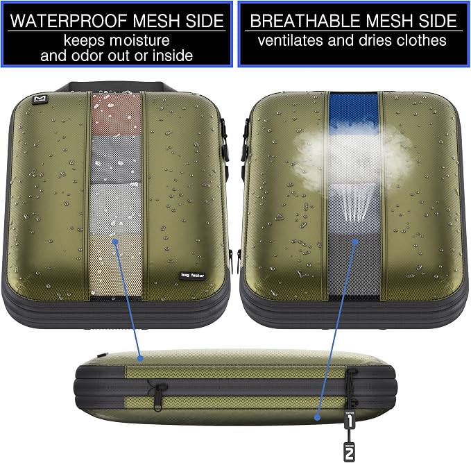 Premium Ultralight Compression Packing Cubes for Travel - Bag Factor Luggage Organizer Set (Double Sided Clean Dirty - Olive Green - 2 Set) - Image 4