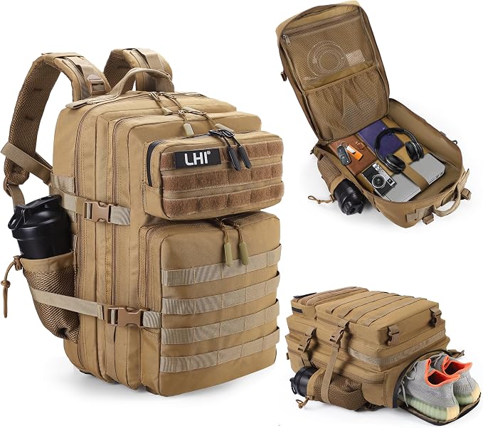 LHI Military Tactical Backpack for Men and Women 45L Army 3 Days Assault Pack Bag Large Rucksack with Shoe Compartment by LHI