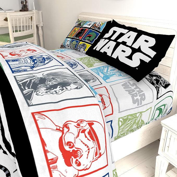 Jay Franco Kids Sheet Set with Fitted, Flat Sheets & Pillow Cover - Ultra-Soft Bedding with Pillowcase for Room Decor, Multi - Star Wars, 4 Piece Queen - Image 7