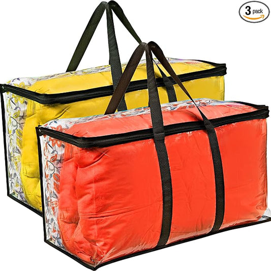VitalUp 2 Pack Clear Large Moving Bags, Heavy Duty Storage Bags, College Totes, Storage Bins, for Organizing Blankets, Clothing for College, Dorm, Packing, Durable with Zipper and Handle 25x14x12 by Vitalup