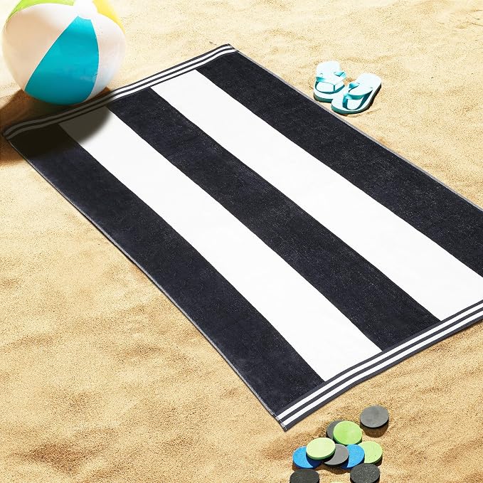 Superior Cotton Nautical Stripe Beach Towels, Colorful Towels for Adult, Kid, Pool, Swimming, Sand, Travel, Large Oversized, Absorbent, Fast Drying, Bath Basics, Cabana Collection, 1 Piece, Charcoal - Image 4