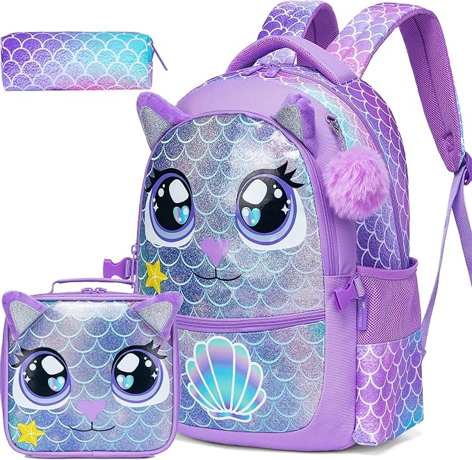 Backpacks for Girls School Bag Cute Girls Backpacks Ages 8-10 with Lunch Box Kids Bookbag Set Travel Backpack for Preschool Kindergarten Elementary Students Backpack to School Supplies by MYHSBYO