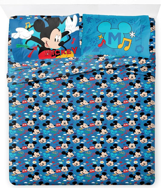 Jay Franco Kids Sheet Set with Fitted, Flat Sheets & Pillow Cover - Ultra-Soft Bedding with Pillowcase for Room Decor, Blue - Mickey Mouse, 4 Piece Full by JayFranco