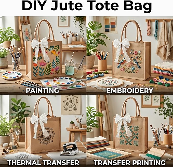 Large Burlap Tote Bags Set with Handles,Jute Tote Waterproof Reusable Bridesmaid - Image 9
