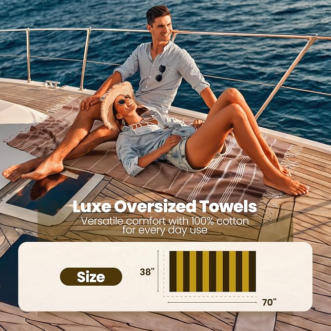 Gold CASE LYCIA Turkish Beach Towel Set of 6 – 100% Cotton Turkish Beach Towels Bulk 70 x 38'' – LYCIA Oversized, Quick Dry & Sand Free Beach Towel – Lightweight Towels Set in Multi Color Tones - Image 7