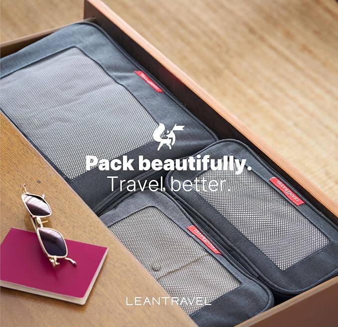 LeanTravel Premium Compression Packing Cubes for Travel - Suitcase Organizer Bags with Double Zipper & Breathable Mesh Panel - Space Saving Carry On Luggage Essentials (3-Pack, Black) - Image 6