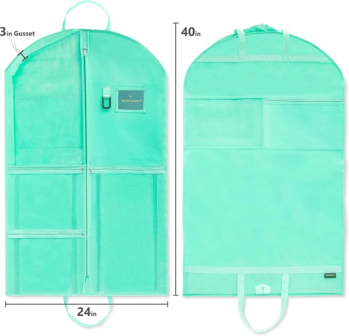Waterproof Hanging Garment Bag 40 inch Clothes Bag with Gusset, 5 Pockets & Side Zip for Dance Costumes, Sports, Skating, Theatre, Beauty Pageants & More by Kendall Country, Sea Foam Green - Image 7