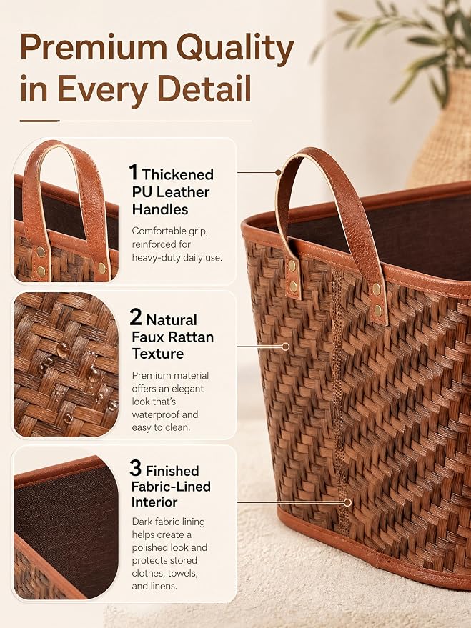 BROWNLILY Oversized Storage Baskets Laundry Hampers with Structured Frame & Supported Bottom, Extra Large Closet Bins for Shelves Blankets Car Bedroom Bathroom Organizers (Pack of 4, Brown) - Image 3