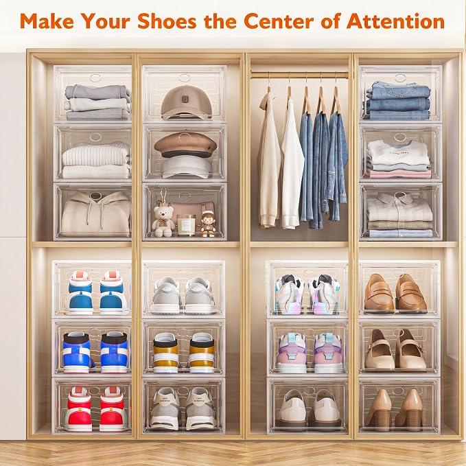 7 code Shoe Organizer, Clear Thickened Stackable Shoe Boxes with Magnetic Door, Collapsible Closet Storage Rack for Sneakers & Boots, 6 Pack White, Virgin Material, Not Recycled Plastic for Household - Image 6