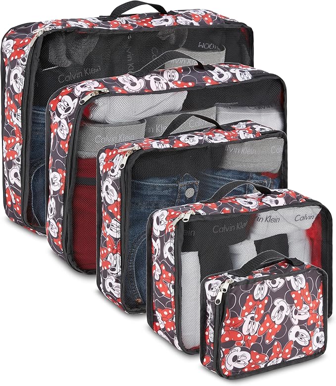 Disney Minnie Mickey Stitch Packing Cubes - Winnie the Pooh, Princess Cinderella, Cars, Toy Story 5 Piece Packing Cubes Compression - Travel Essential - Luggage Suitcase Organizer Set by Disney
