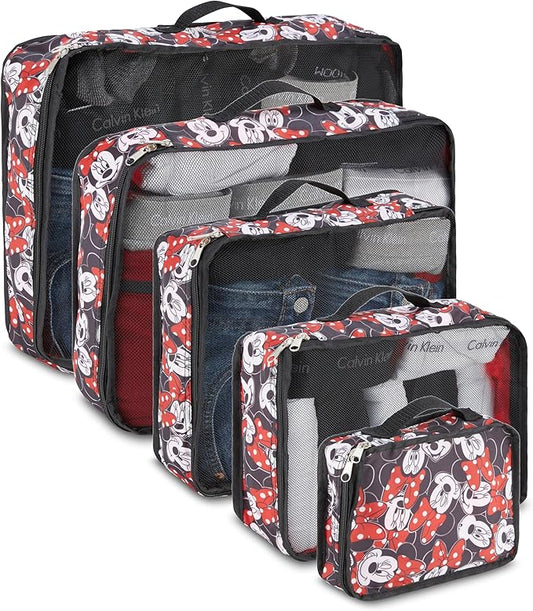 Disney Minnie Mickey Stitch Packing Cubes - Winnie the Pooh, Princess Cinderella, Cars, Toy Story 5 Piece Packing Cubes Compression - Travel Essential - Luggage Suitcase Organizer Set by Disney