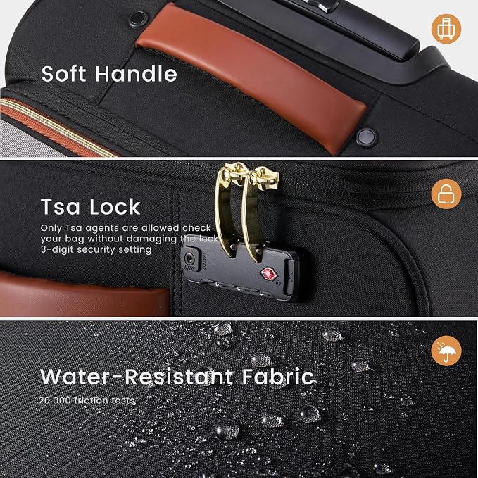 LOVEVOOK Carry on Luggage 22x14x9 Airline Approved, Waterproof Carry on Suitcase with 3 Pouches,Lightweight Softside Underseat Travel Luggage with 360° Spinner Wheels,TSA Lock for Travel Business - Image 7