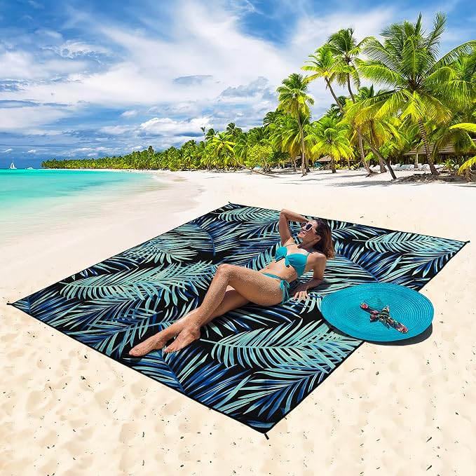 WIWIGO Beach Blanket Waterproof Sandproof Beach Mat 79" X 83"/10'x9'for 2-8 Adults Quick Drying Outdoor Picnic Mat Beach Accessories for Travel, Camping, Hiking - Image 5