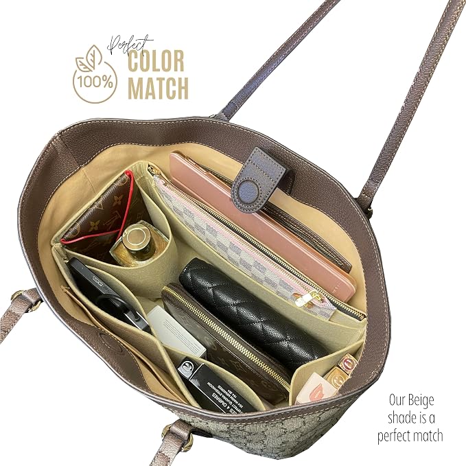 Divitize Premium Purse Organizer compatible with Ophidia Medium/Large Tote — Handmade Insert Perfect Fit, 24+ Color, Gold Zipper, Double Layered Base, Full Coverage (Violet, Small) - Image 6
