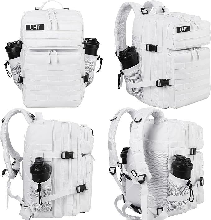 LHI Military Tactical Backpack for Men and Women 45L Army 3 Days Assault Pack Bag Large Rucksack with Molle System - White - Image 2