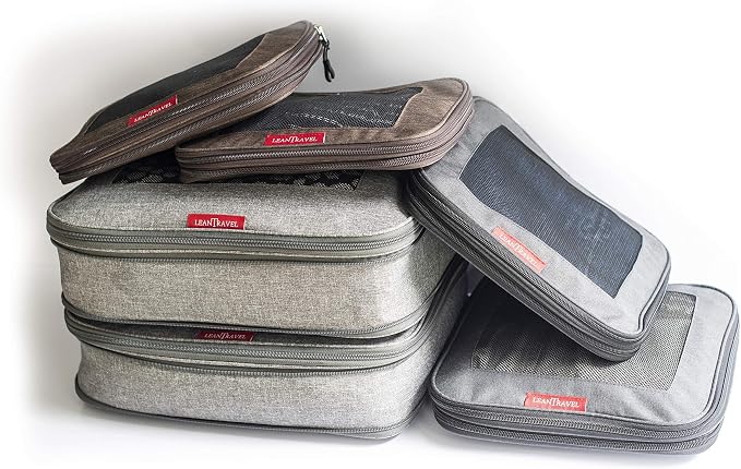 LeanTravel Bundle Compression Packing Cubes Set of 6 Grey-Black-Brown Color + Shoe bags for Travel Set of 6 Grey Color - Image 3