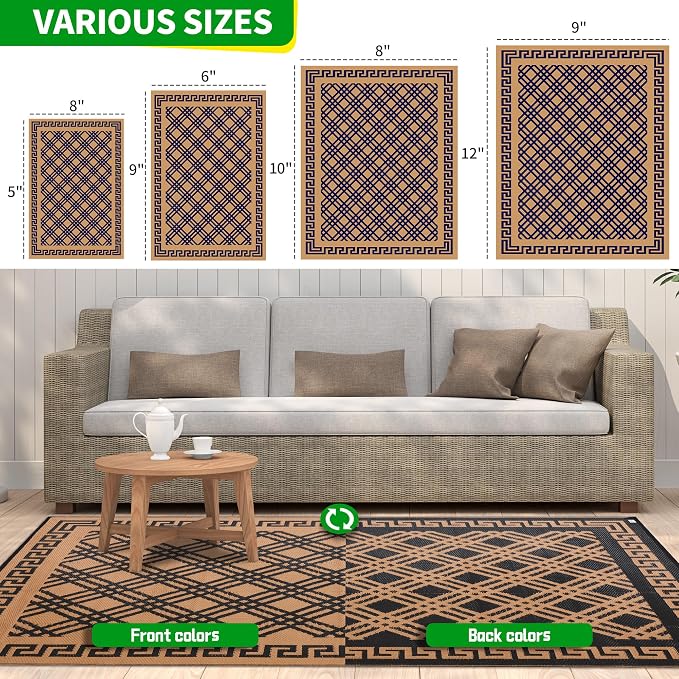 Outdoor Rugs, Outdoor Plastic Straw Rug, Reversible Waterproof Carpet for Camping, Poolside, Garden, BBQ Area, Gazebo Flooring, RV Park & Beach, Classical Style, 5x8 - Image 2