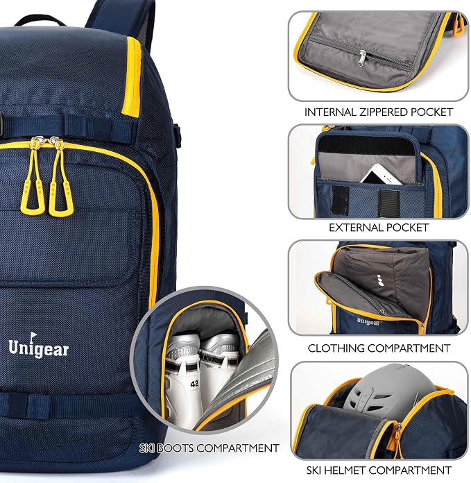 Unigear Ski Boot Bag Backpack for Helmet 50L/70L, Goggles, Gloves, Skis, Snowboard & Accessories - Image 3