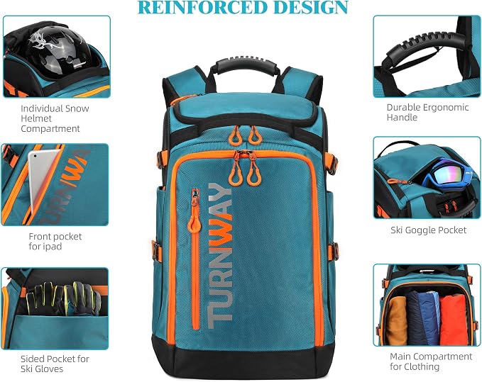 TurnWay Ski/Snowboard Boot Backpack/Ski Boot Backpack | Excellent for Store All Gear | Travel with Waterproof Exterior, Reflective Strip for Men, Women and Youth - Image 4