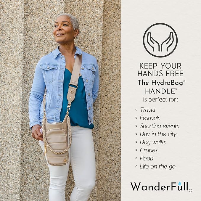 WanderFull HydroBag Handle®, Vegan Leather Hands-Free Crossbody 40 Oz Water Bottle Carrier w/Strap Bundle - Image 7