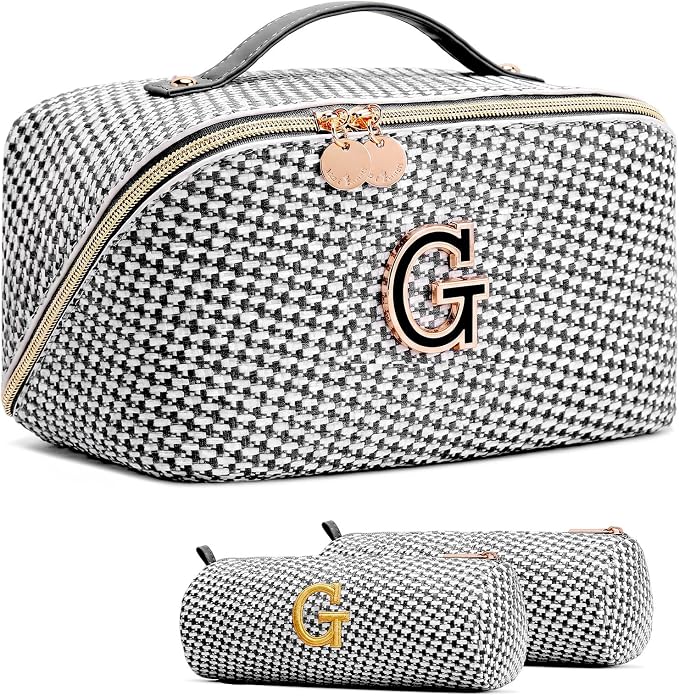 Personalized Gift Travel Makeup Bag: Initial Makeup Organizer Bag for Women | 3-in-1 Custom Make up Bag Set - Vegan Leather Travel Cosmetic Bag - Luxury Gift for Women – Birthday, Anniversary, Graduation by Unknown