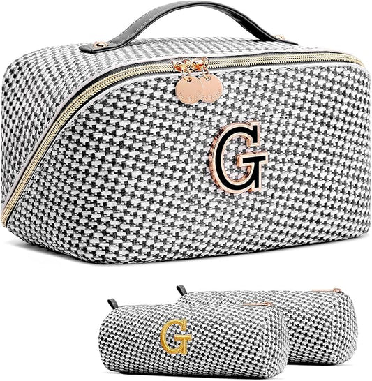 Personalized Gift Travel Makeup Bag: Initial Makeup Organizer Bag for Women | 3-in-1 Custom Make up Bag Set - Vegan Leather Travel Cosmetic Bag - Luxury Gift for Women – Birthday, Anniversary, Graduation by Unknown