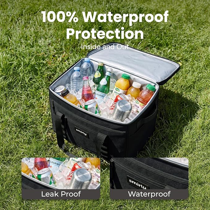 SMIRLY 48 Cans Soft Cooler Bag, Large Collapsible Leakproof Ice Chest | Portable Cooler with Multiple Pockets, Padded Handle and Wipe-Clean Lining for Camping, Beach, Travel, Picnic, Grocery, Car - Image 4