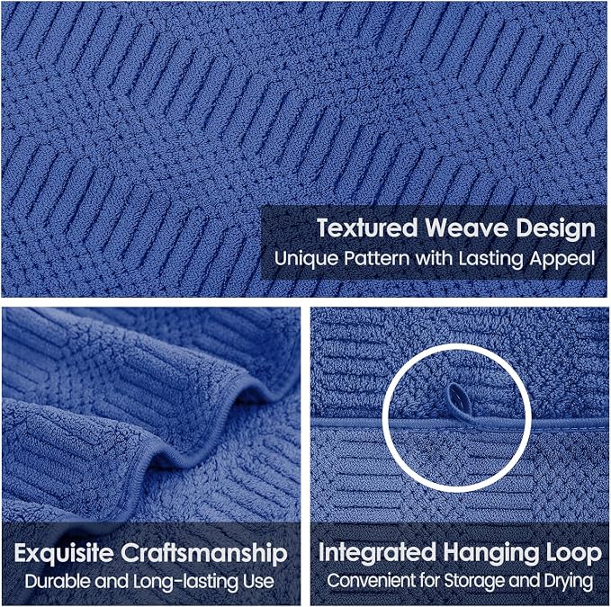 JML Microfiber Bath Towels, Large Bathroom Towel 2 Pack (30" x 60"), Oversized, Soft, Super Absorbent and Fast Drying, Multipurpose Use for Sport, Fitness, Yoga, Diamond Cross Grid Navy - Image 3