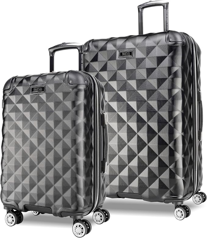 Kenneth Cole REACTION Diamond Tower Collection Lightweight Hardside Expandable 8-Wheel Spinner Travel Luggage, Black, 2-Piece Set (20" & 28") by KennethCole