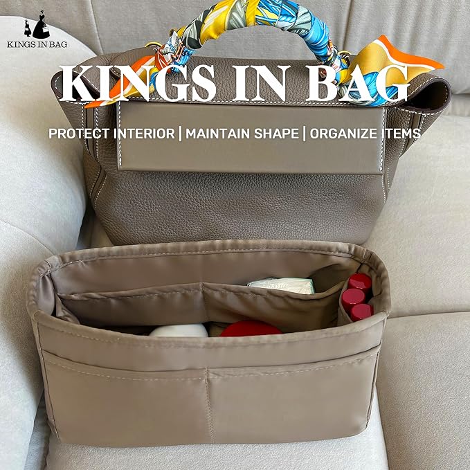 Women's Purse Organizer Insert - Satin & Lightweight Fabric with Inside Pockets, Portable for Commute, Travel, Shopping, and Evening, Multicolor Options, Fits for Kelly 24-24(Etoupe grey, 2424-29) - Image 2