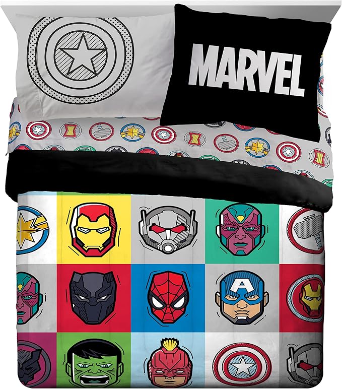 Marvel Avengers Iron Man Queen Comforter Set 7 Piece Kids Bedding, Multi | Hulk Captain America Thor, Bed in a Bag, Comforter Sheets Shams Pillowcases, Soft Microfiber, Machine Washable, Boys Gift - Image 2
